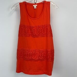 J.Crew Tank Top Women M Red Orange Lace Panel Sleeveless Cotton Style F2382